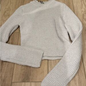 Zara Women's Light Gray Ribbed Sweater
